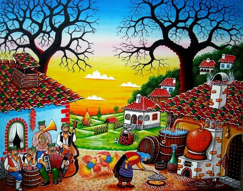 Арт-наив - арт-наив, картина, село - оригинал