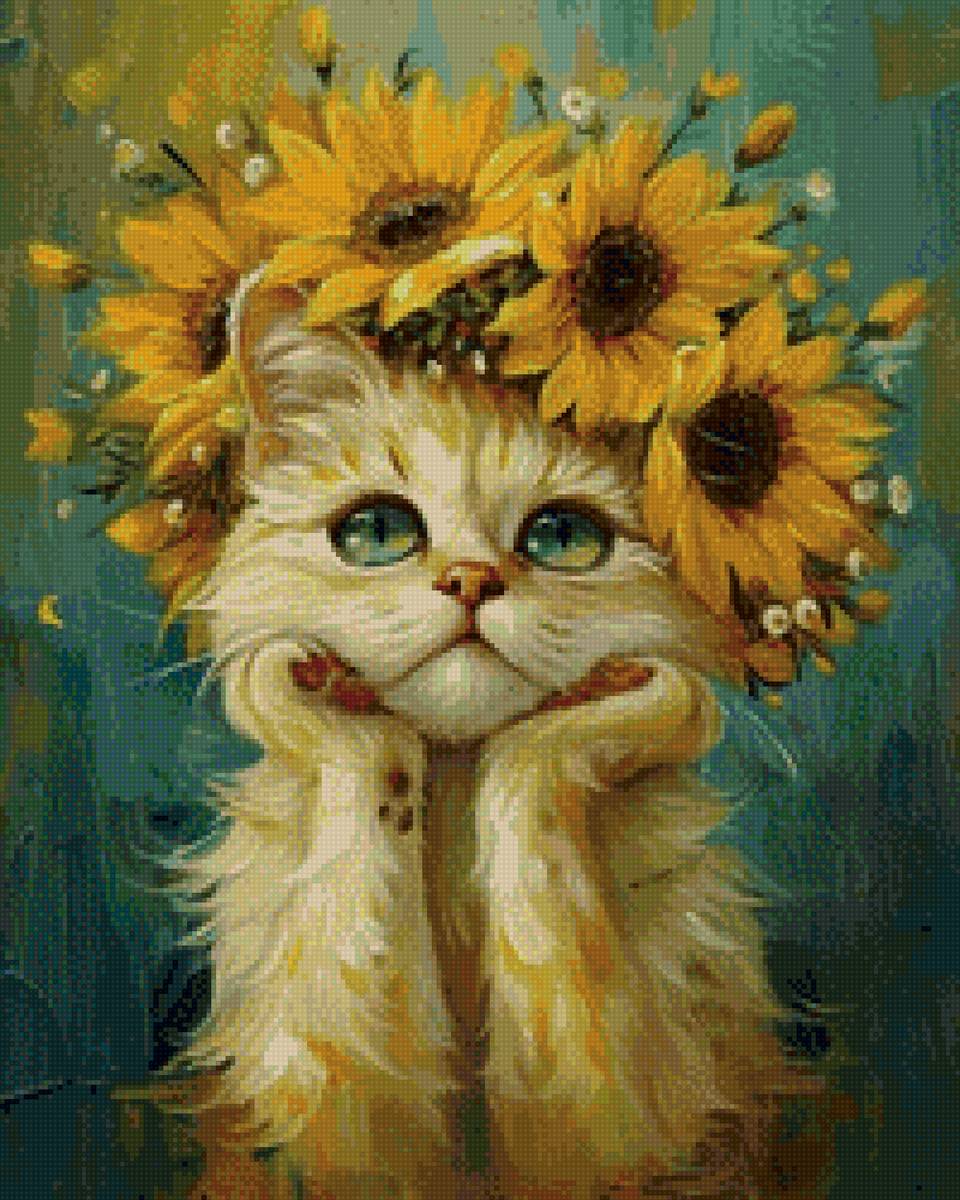 Подсолнухи - цветы, подсолнух, кошка - предпросмотр