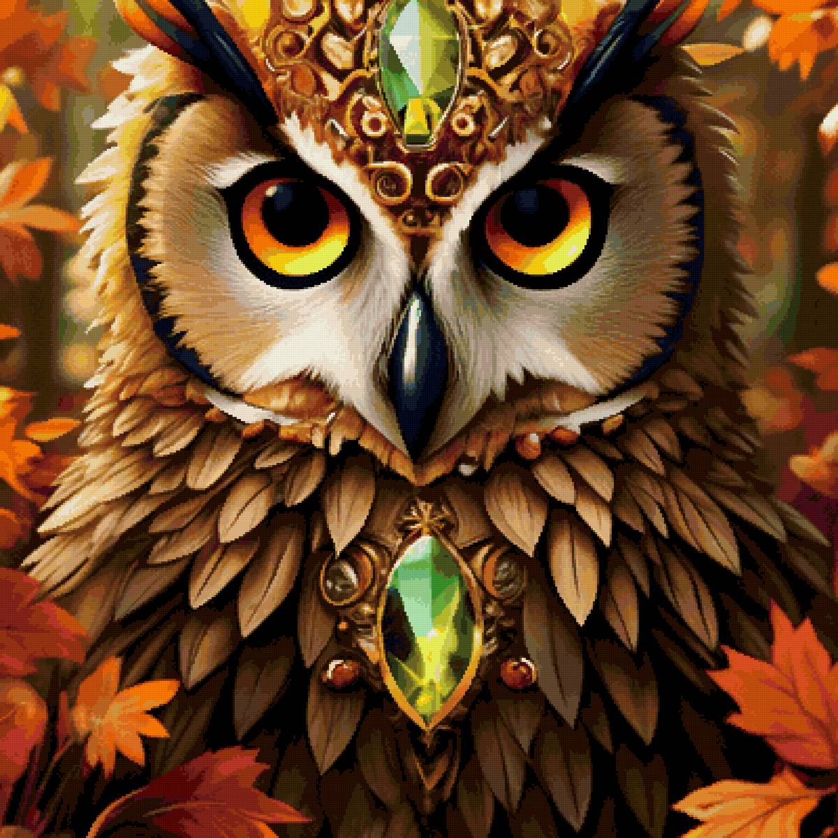 Совушка. - сова, листья., осень, птица - предпросмотр