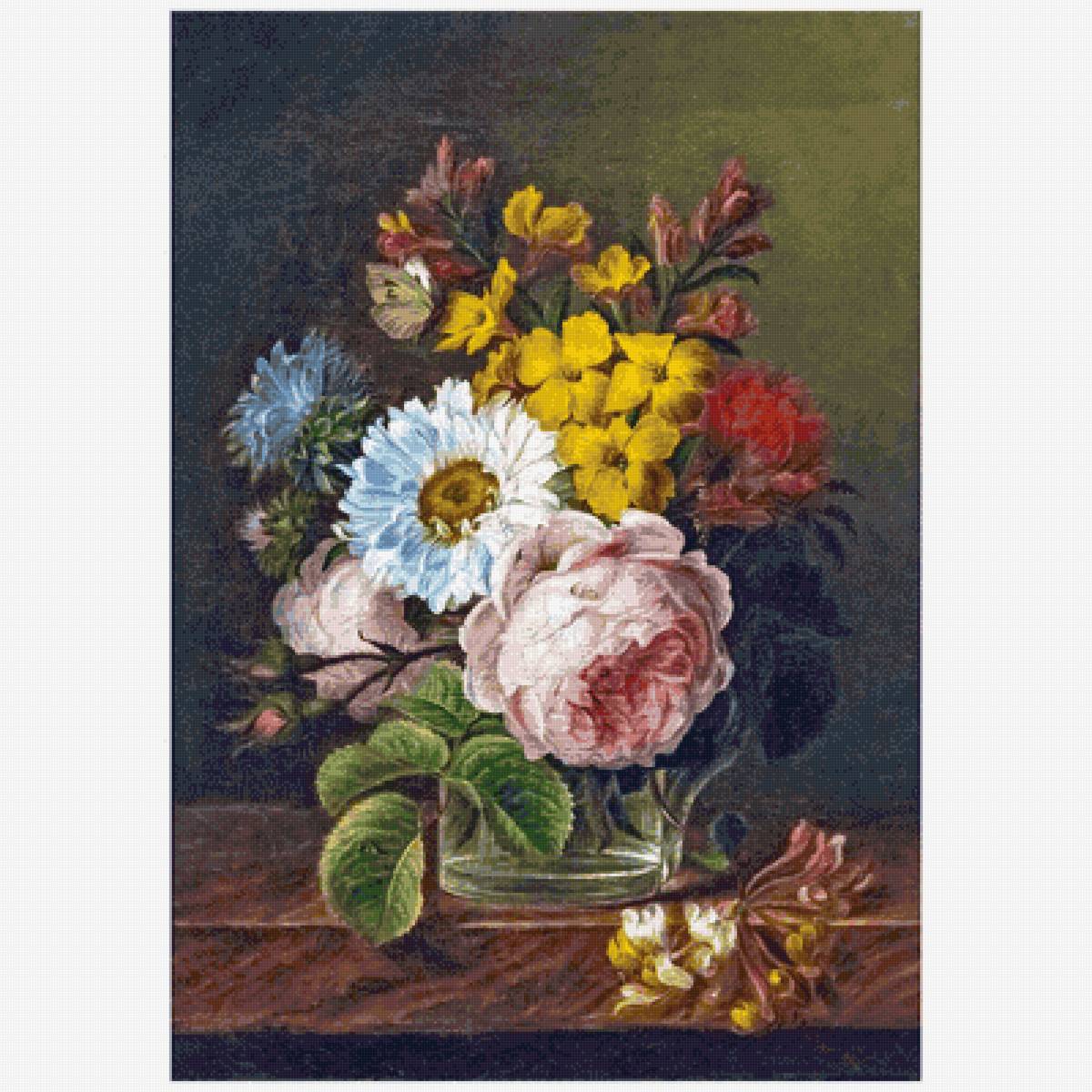 Анна Валлайе-Костер Букет цветов в стакане воды - натюрморт, цветы, живопись - предпросмотр