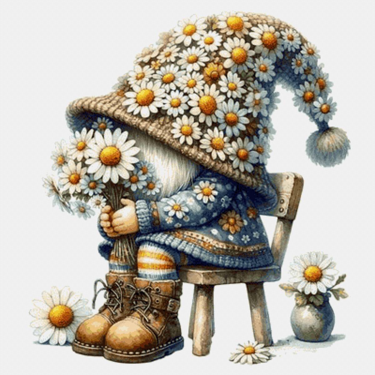 Цветочный гном - цветы, ромашки, гном - предпросмотр