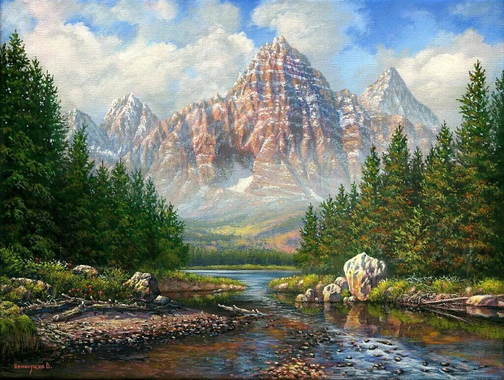 Горный пейзаж - река, горы - оригинал