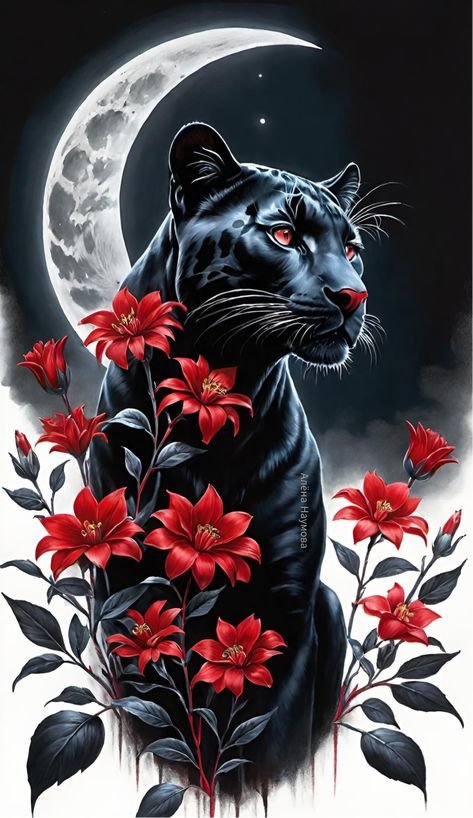 пантера - кот, ночь, животные, пантера, кошка, хищники, котенок, луна - оригинал