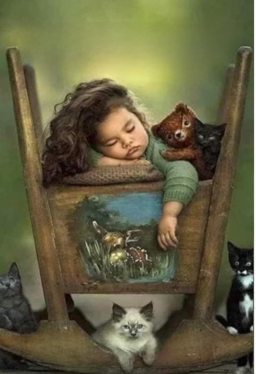 Niña durmiendo con gatos Id - bilbao, idoi - оригинал