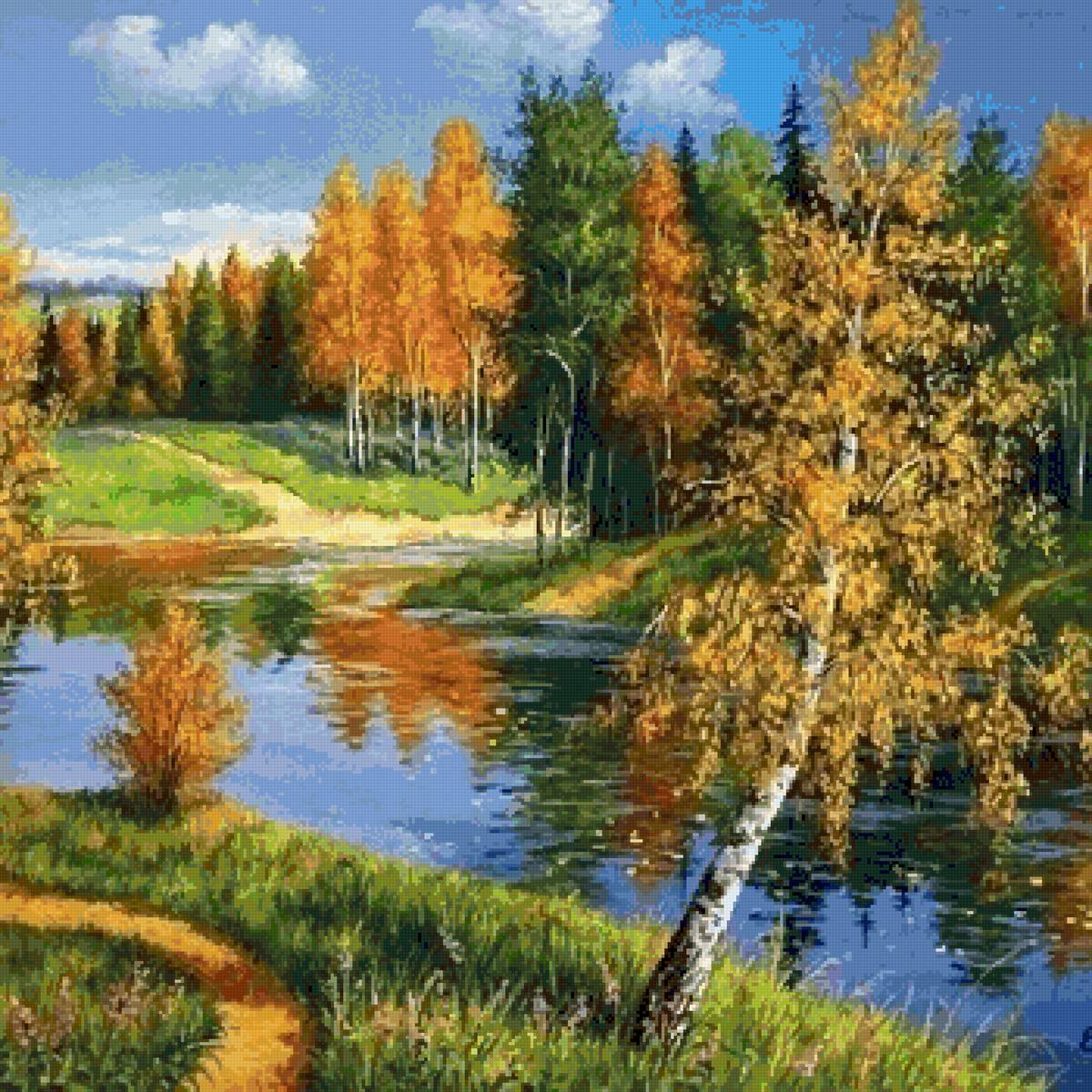 пейзаж - река, осень, лес - предпросмотр