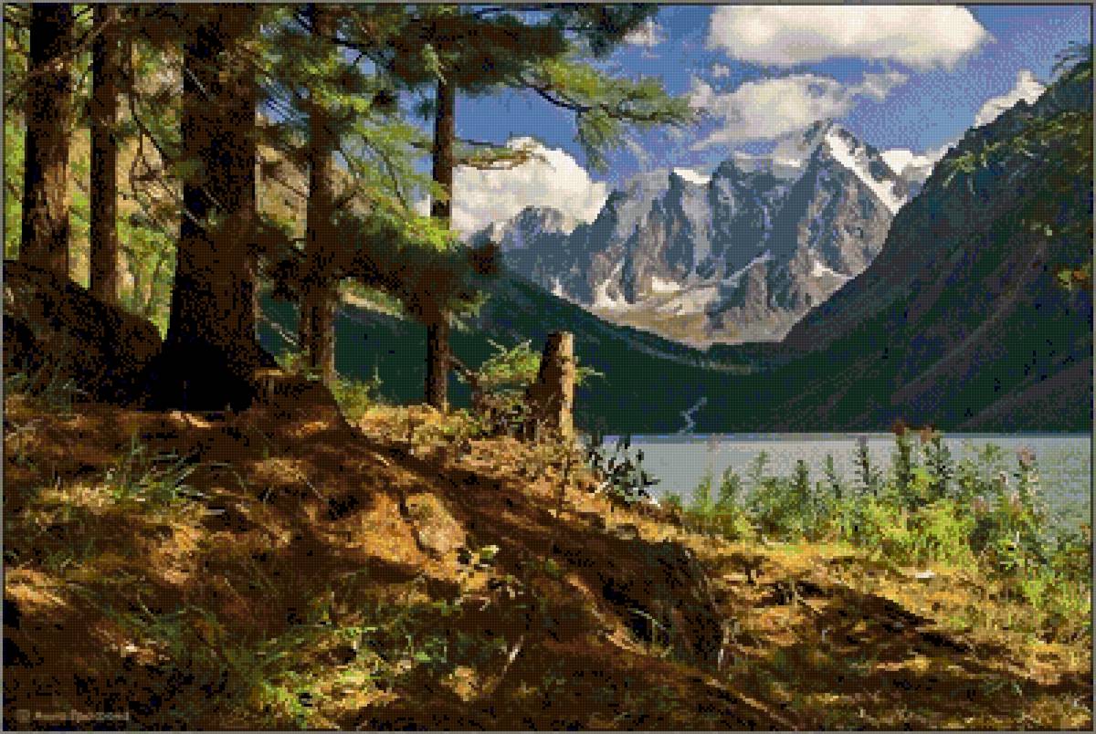 пейзаж - горы, озеро, лес - предпросмотр