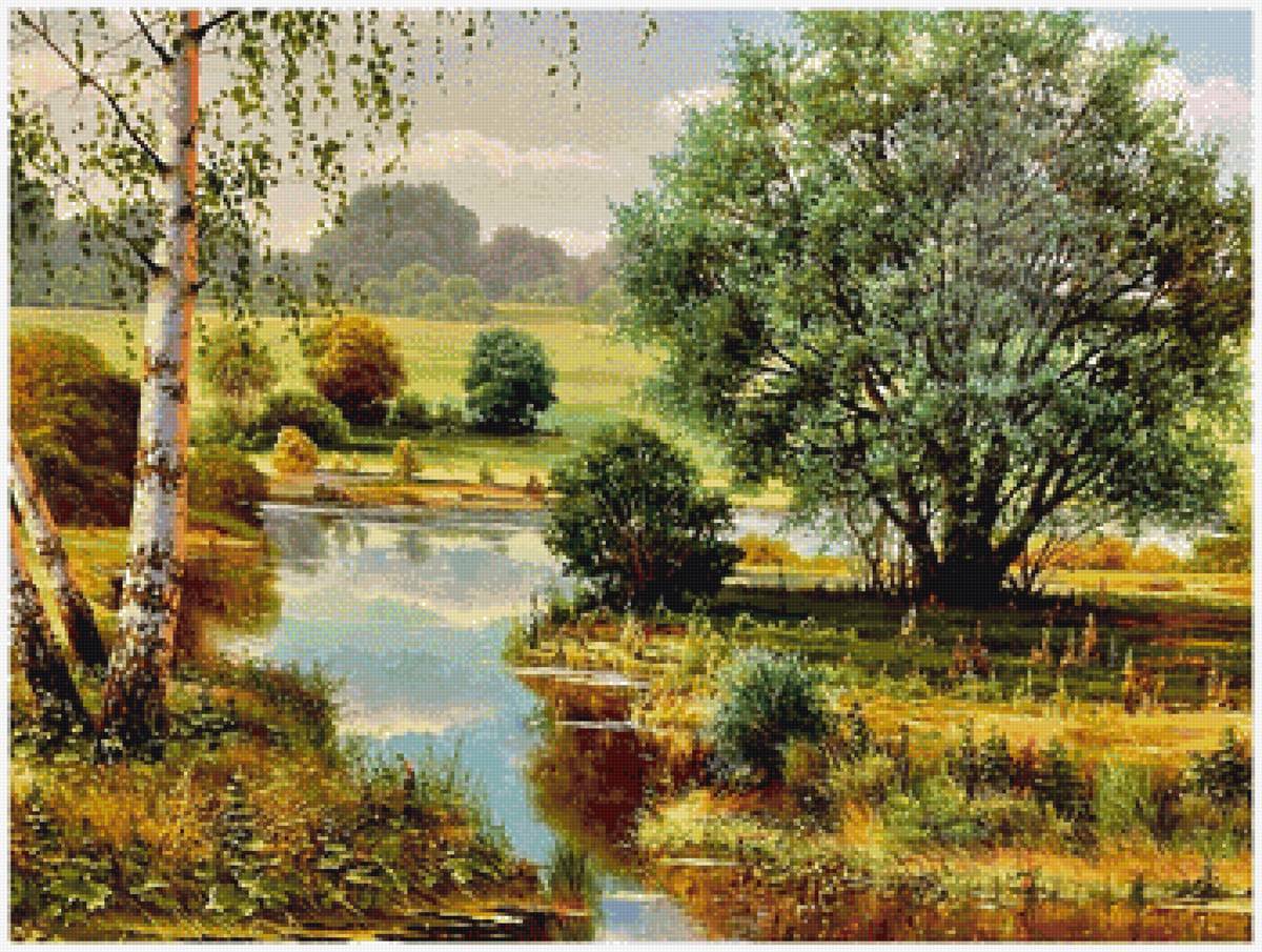 Пейзаж - берег, природа, река, березы - предпросмотр