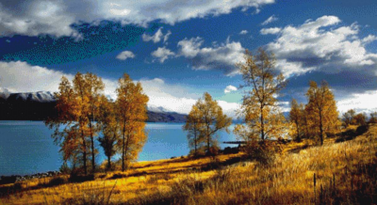 Пейзаж осени - облака, небо, река, природа - предпросмотр