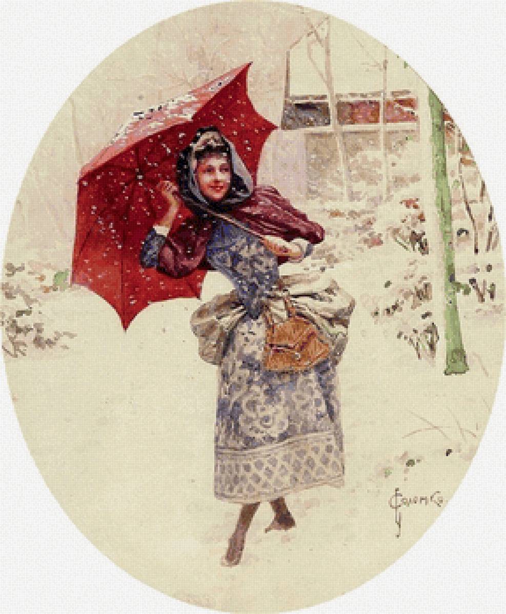 Прогулка по первому снегу Худ. Сергей Соломко - девушка, снег, зима, живопись - предпросмотр