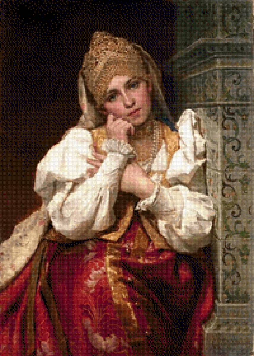 Девушка в кокошнике у печки, 3 - кокошник, девушка, печка - предпросмотр