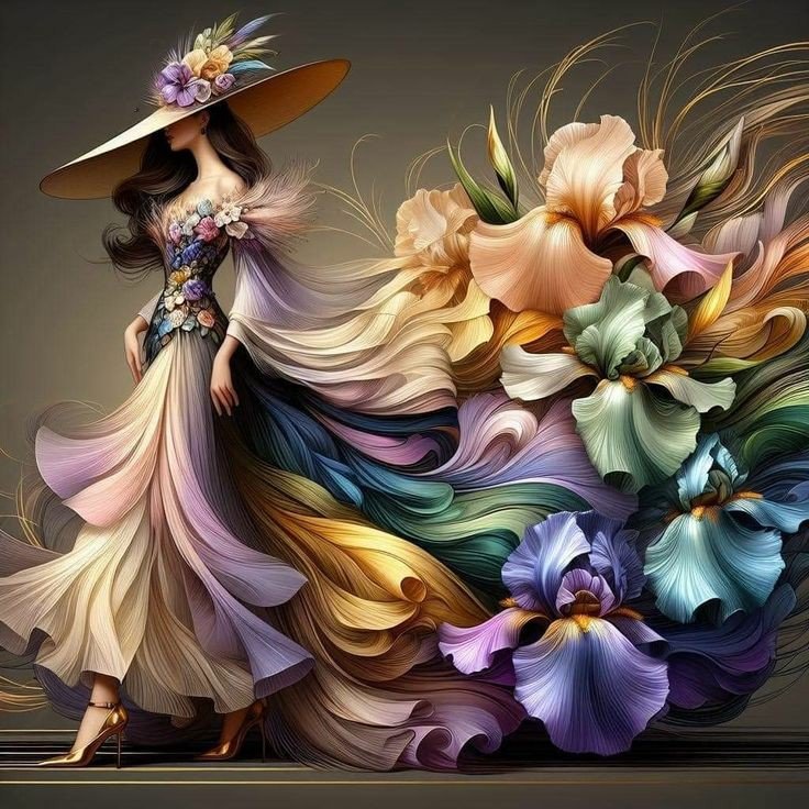 Девушка в ирисах - оригинал