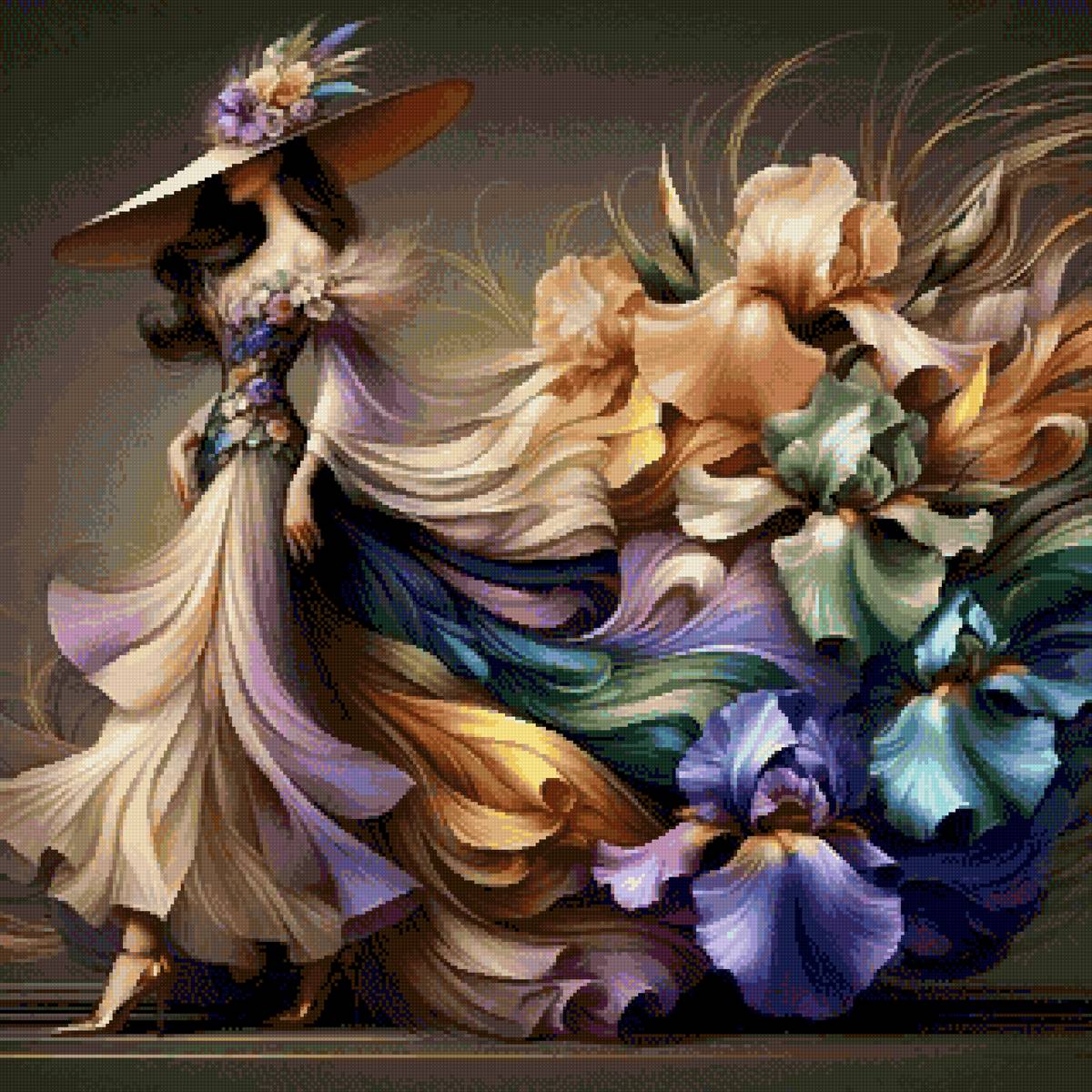 Девушка в ирисах - предпросмотр