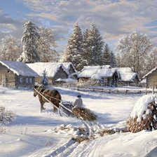 Схема вышивки «зима в деревне»