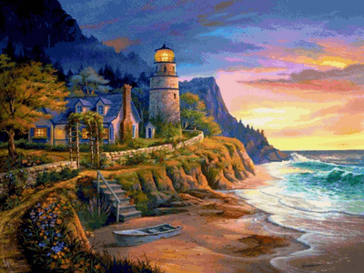 пейзаж - море, маяк, горы, природа - предпросмотр