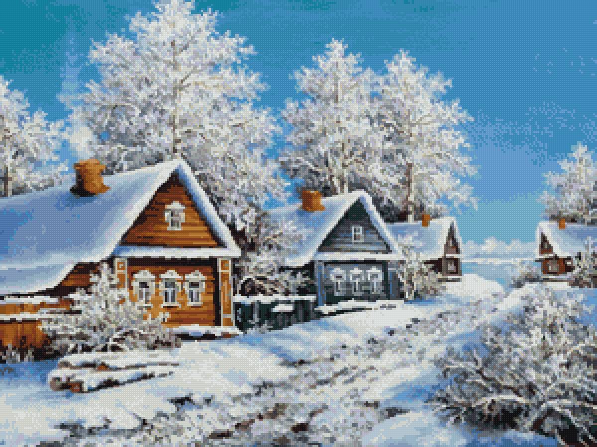 Зима в деревне - деревня, снег, зима - предпросмотр