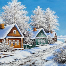 Схема вышивки «Зима в деревне»