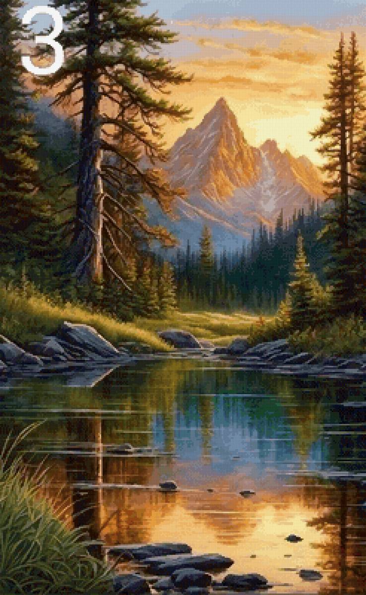 Горный пейзаж - озеро, горы, лес - предпросмотр