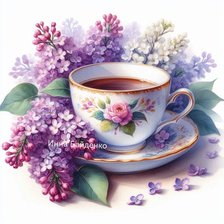 Схема вышивки «Сирень ,чашка чая»