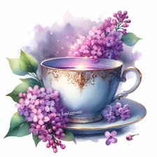 Схема вышивки «Сирень,чашка чая 1»