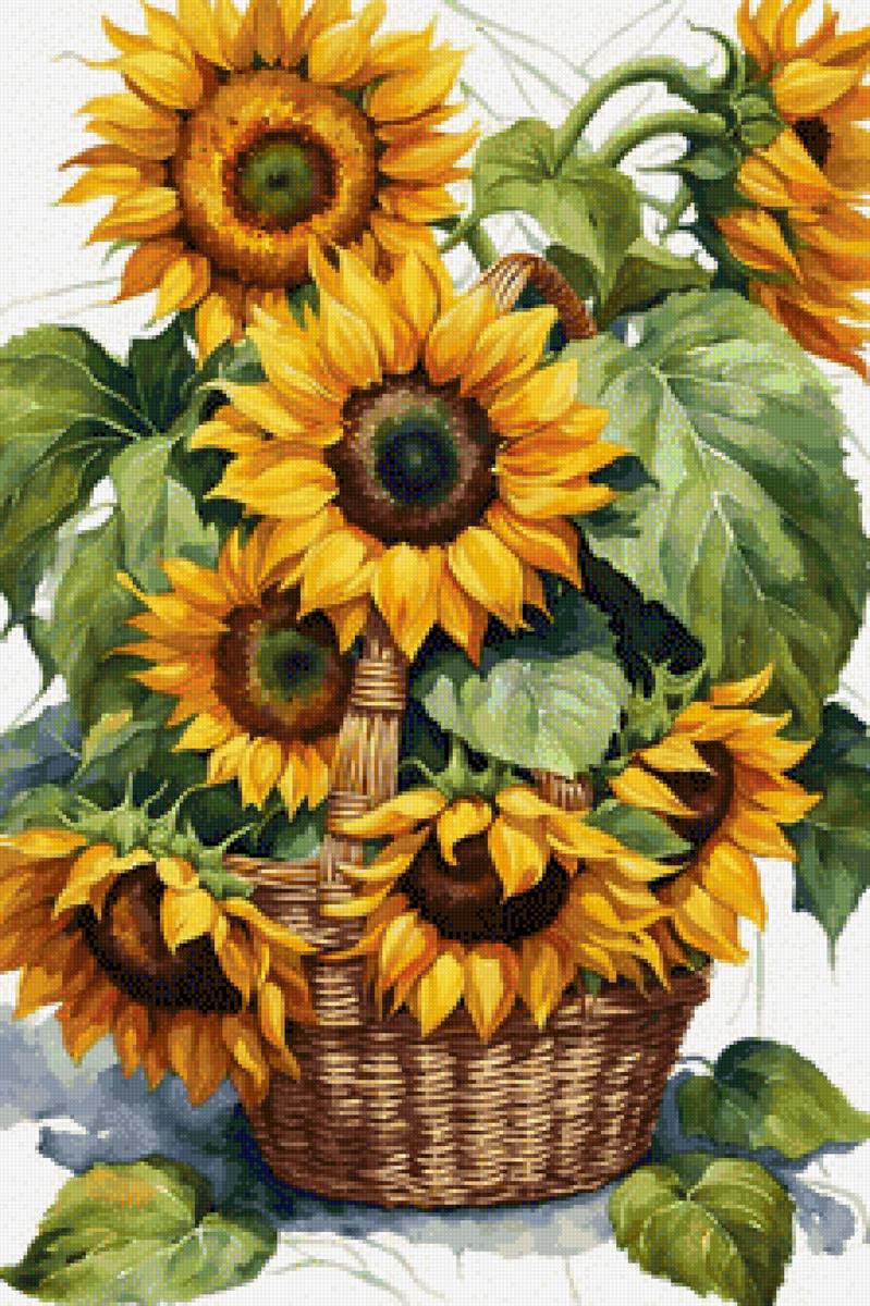 Корзина с подсолнухами - цветы, подсолнухи, букет, корзина - предпросмотр