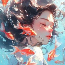 Схема вышивки «Девушка под водой с рыбками»