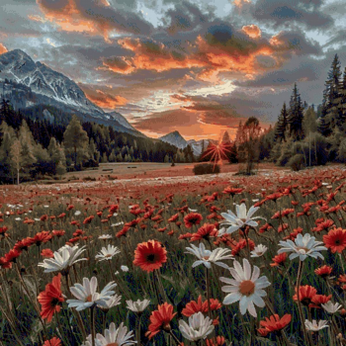 горный луг - горы, цветы, луг - предпросмотр