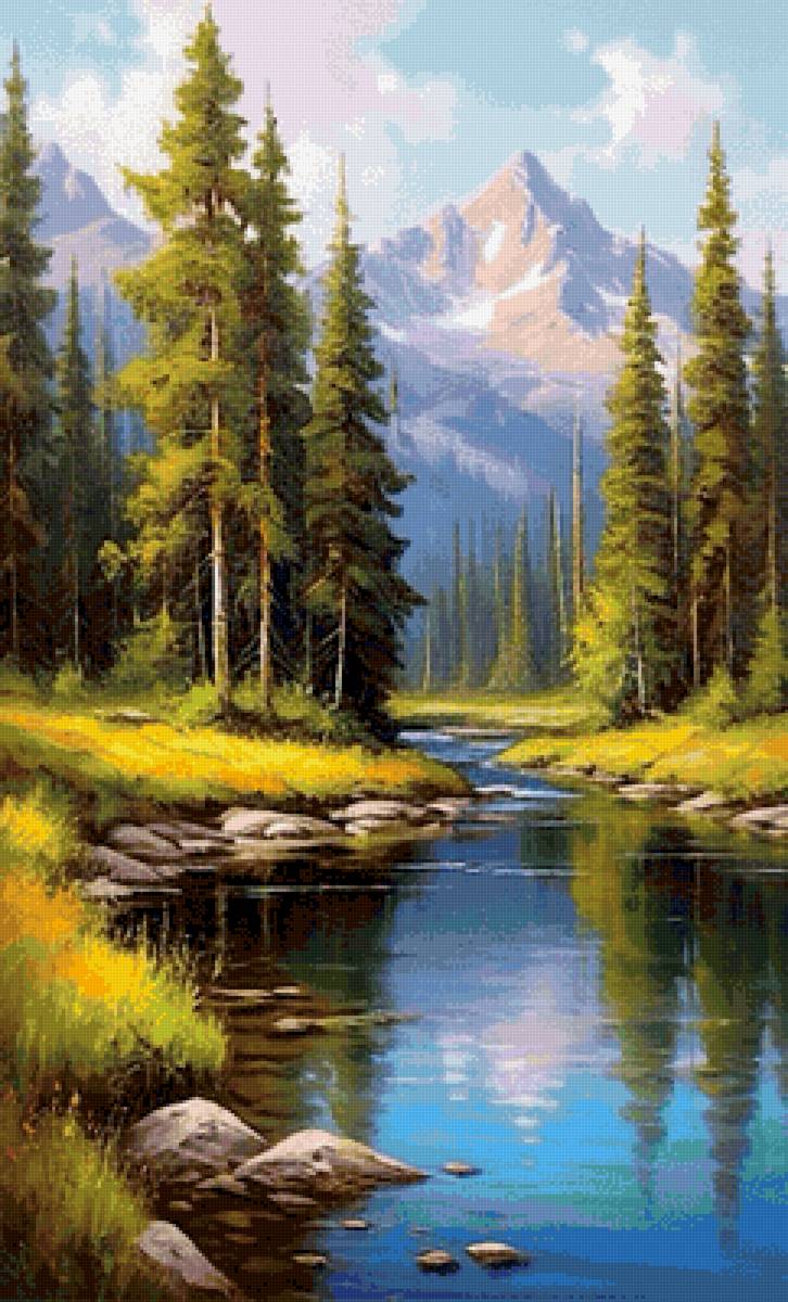 Природа - озеро, лес, горы - предпросмотр