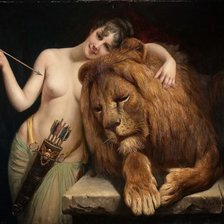 Схема вышивки «Богиня Диана со львом, 1906 г., Анджело фон Куртен»