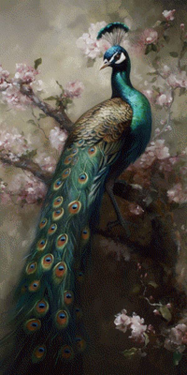 ПАВЛИН - павлин, птицы, цветы - предпросмотр