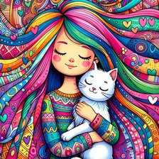 Схема вышивки «Niña colorida con gato»