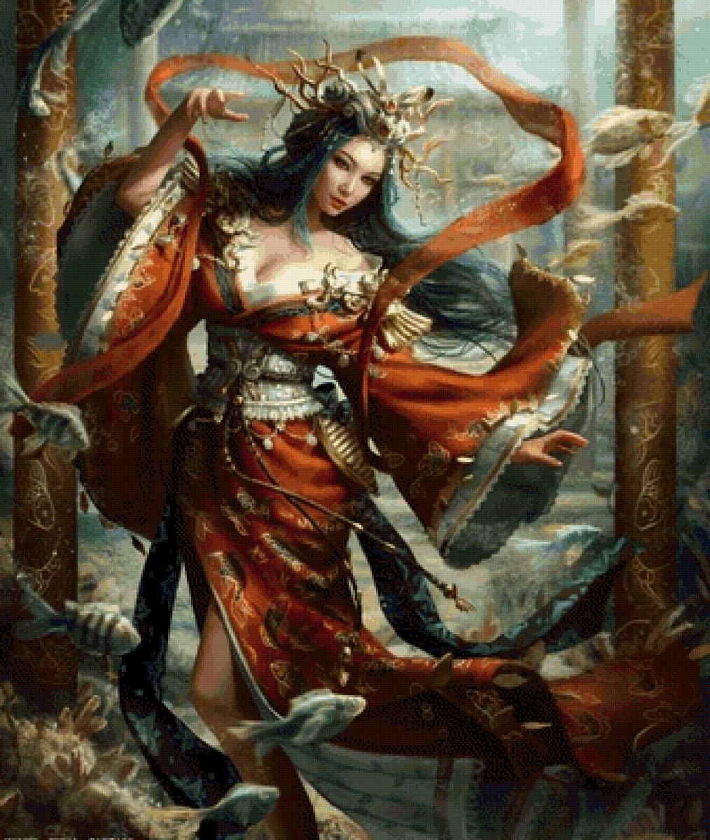 Фэнтэзи гейша - девушка, гейша, фэнтэзи - предпросмотр