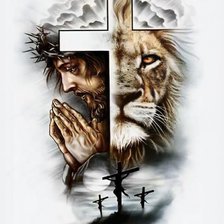 Схема вышивки «Jesus y León en la cruz»