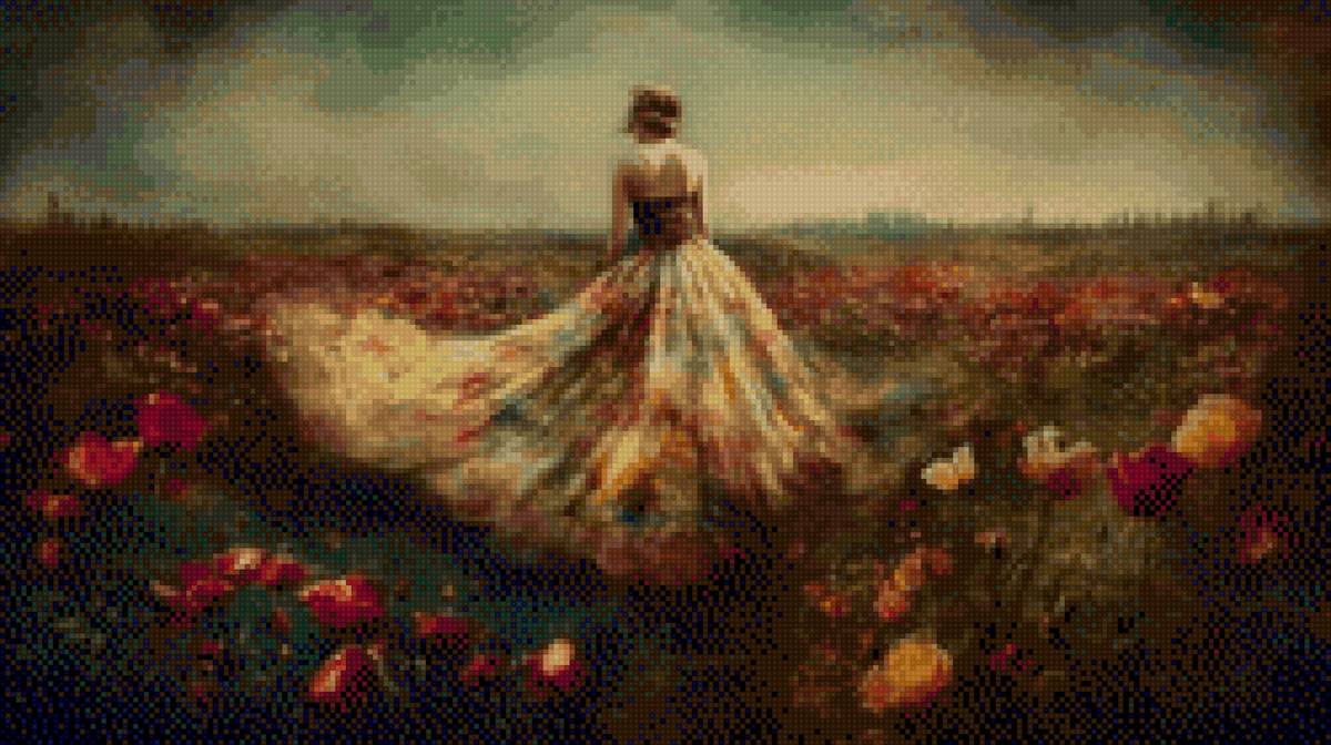 La mujer y la soledad con las flores de campo - предпросмотр