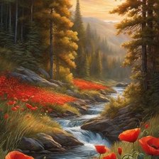 Схема вышивки «МАКИ В ЛЕСУ»