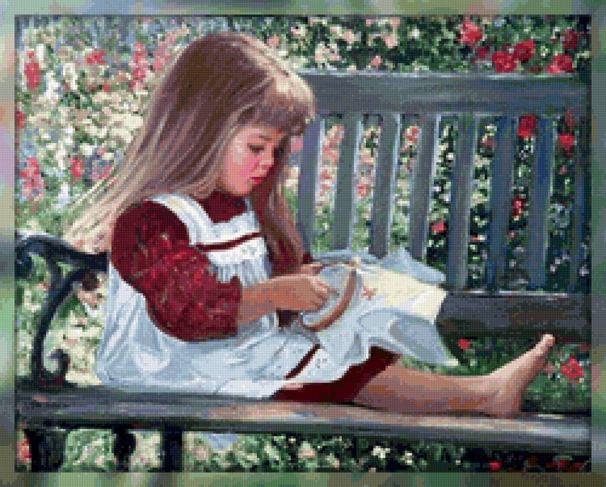 маленькая вышивальщица - одноногий гидроцефал, девочка, вышивальщица - предпросмотр