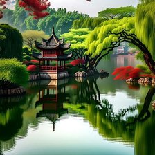 Схема вышивки «пагода у воды»