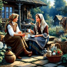 Схема вышивки «Беседуют девушки»