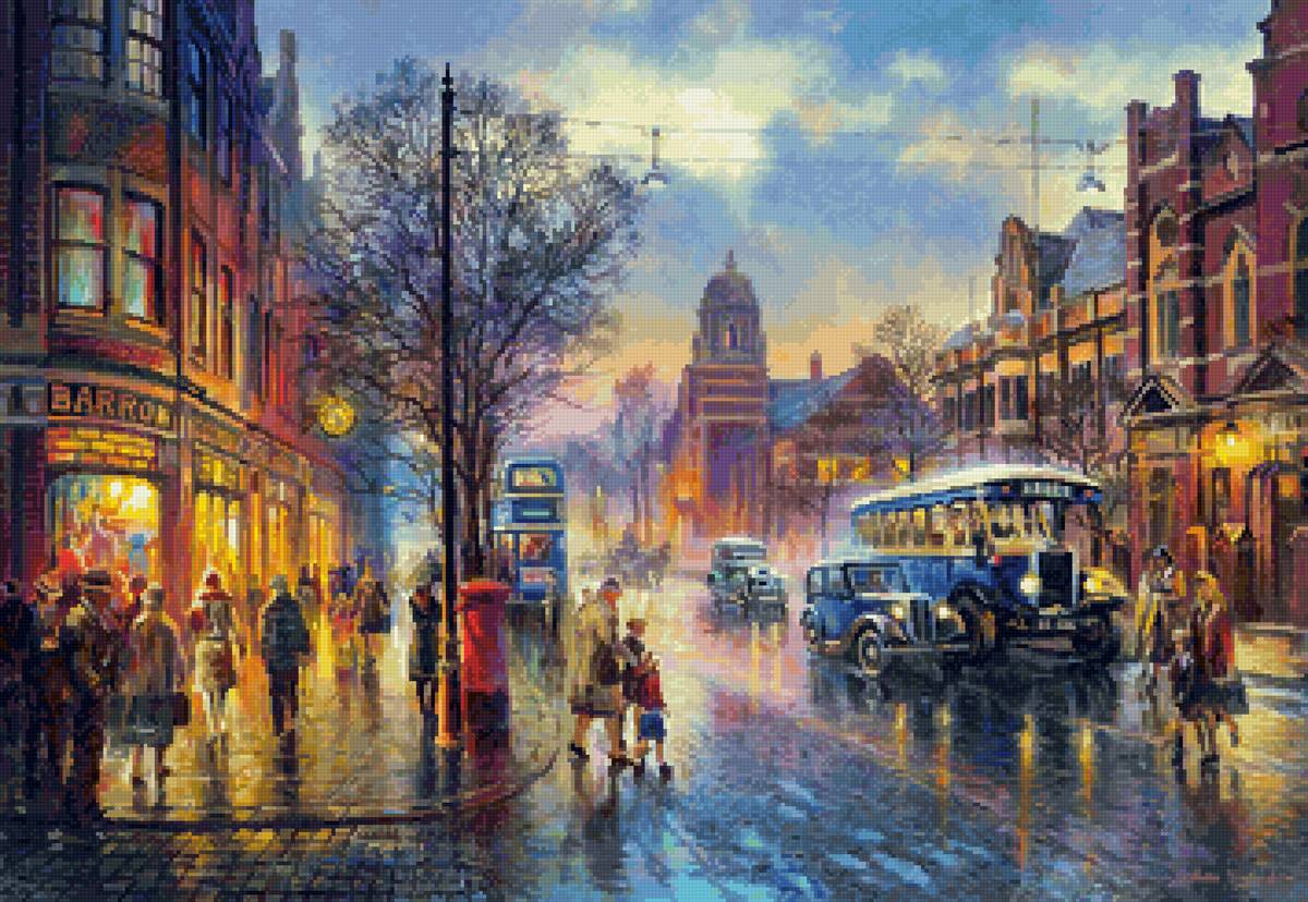 Вечерний город - ретро - предпросмотр