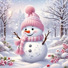 Схема вышивки «Снеговичок в розовой шапке)»