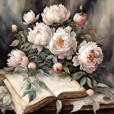 Схема вышивки «ПИОНЫ С КНИГОЙ»