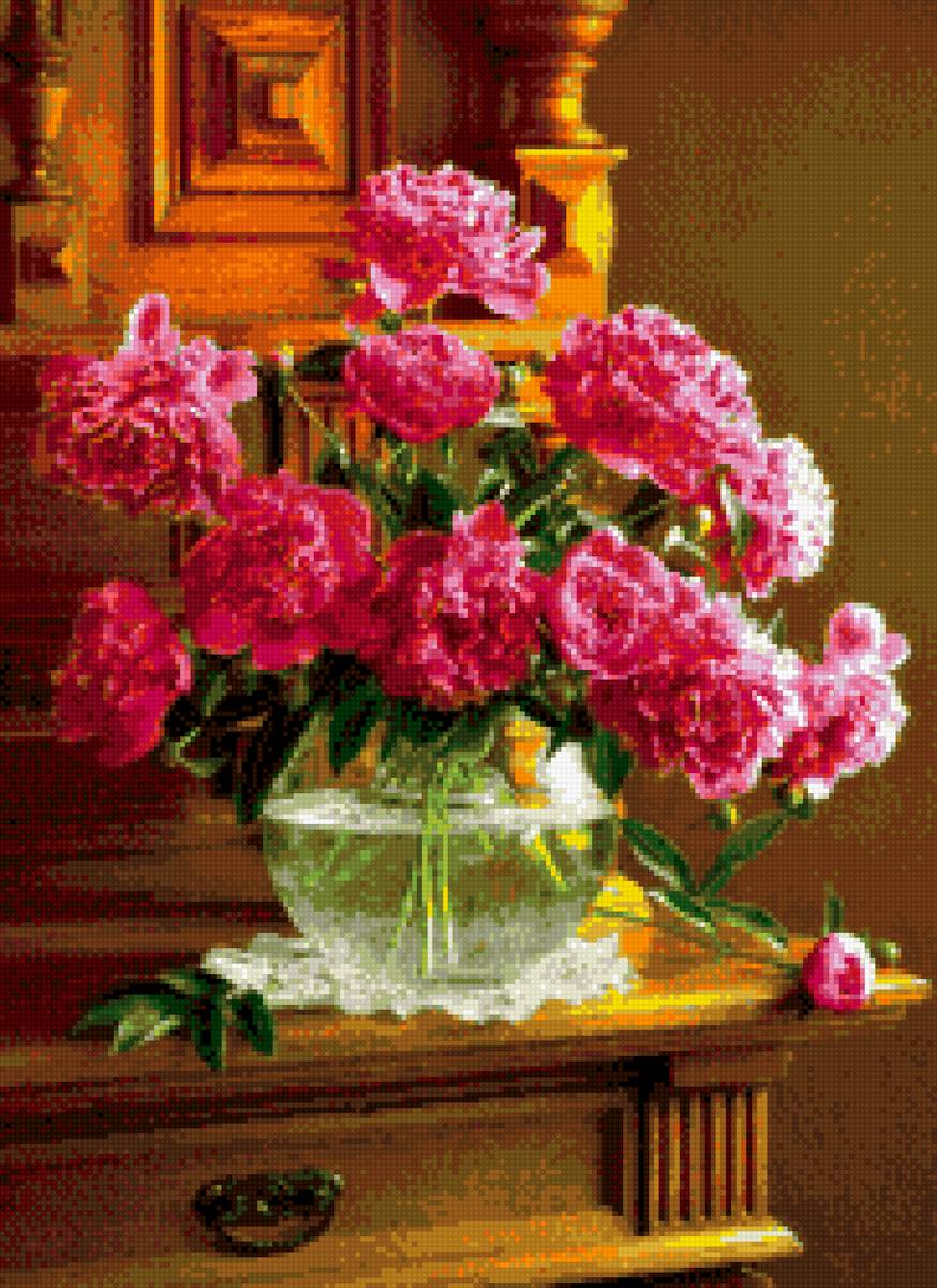 Пионы - пионы, древесина, стекло, буфет, ваза, салфетка - предпросмотр