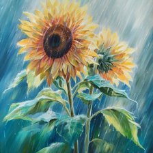 Схема вышивки «Подсолнухи под солнечным дождем»