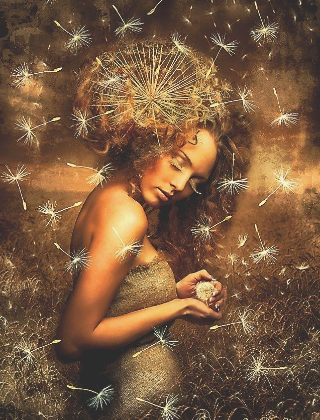 женщина-одуванчик - одуванчик, женщина - оригинал