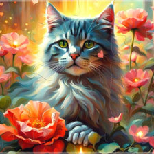 Схема вышивки «Кот в цветах»