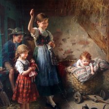 Схема вышивки «children with kitten»