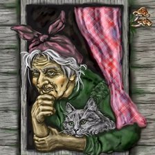 Схема вышивки «Баба Яга с котом»