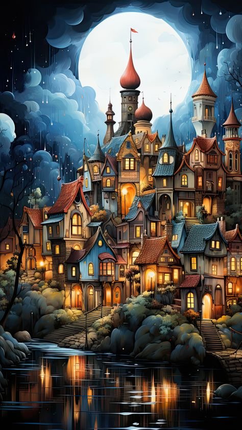 ночной город7 - дождь, луна, город, ночь, фонарь, вечер, пейзаж - оригинал