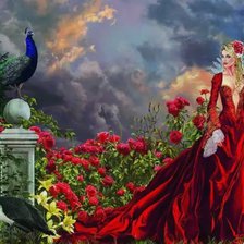 Схема вышивки «Девушка и павлин»