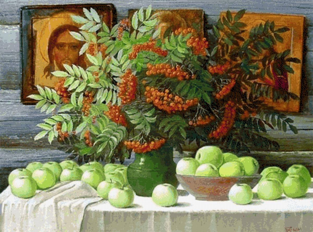 Яблочный спас - рябина, иконы, яблоки - предпросмотр