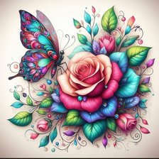 Схема вышивки «Роза и бабочка»